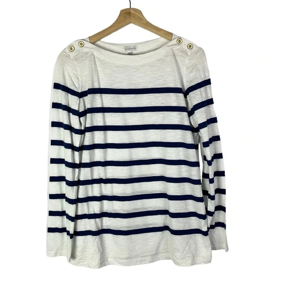 Charming Charlie White & Blue Stripe Nautical Long Sleeve T-Shirt L - Picture 1 of 3